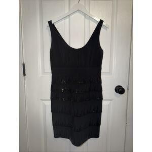 Laundry By Shelli Segal Black Mini Dress Sequin Tiered Size 10 Lined Sleeveless
